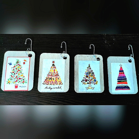 NEW Andy Warhol Handcrafted 4 Piece Ornament Set! ~Christmas Trees~ - Picture 7 of 8